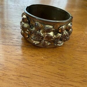 Vintage Floral Repousse Goldtone Cuff Bracelet